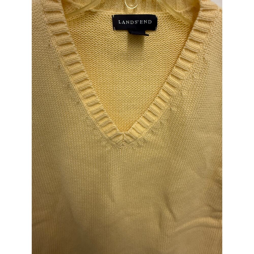 Lands' End Men's Large 42-44 cotton Sweater Vest Yellow V-Neck knit golf grandpa - Picture 4 of 4